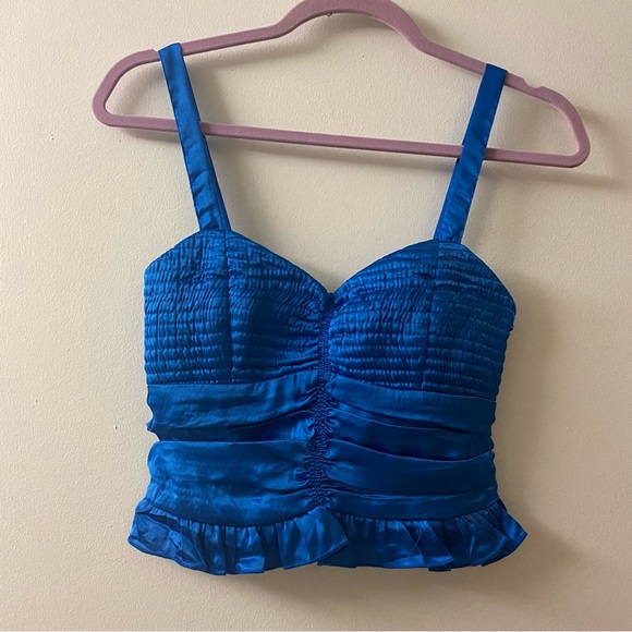Band of Gypsies Tops - NWT B.O.G Collective | Royal Blue Satin Sweetheart Neckline Ruched Pleated Top S